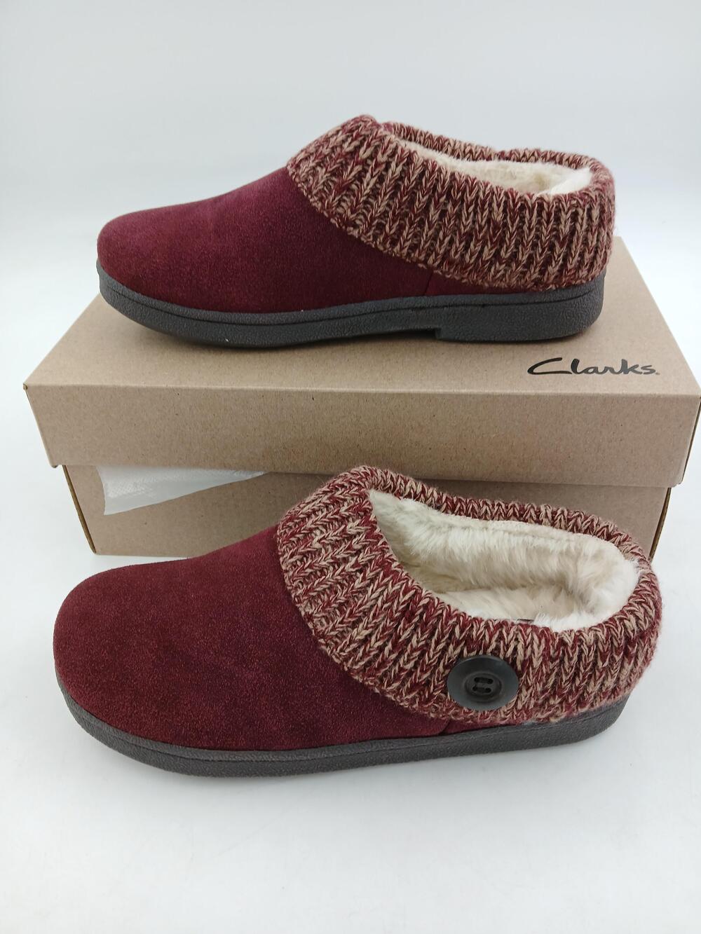 Clarks Slippers Womens Berry Knit Scuff Faux Fur Mule Cozy House Shoes Size 7
